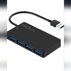4-Port USB 3.0 Hub Splitter, Ultra Slim USB Data Hub with Individual Power